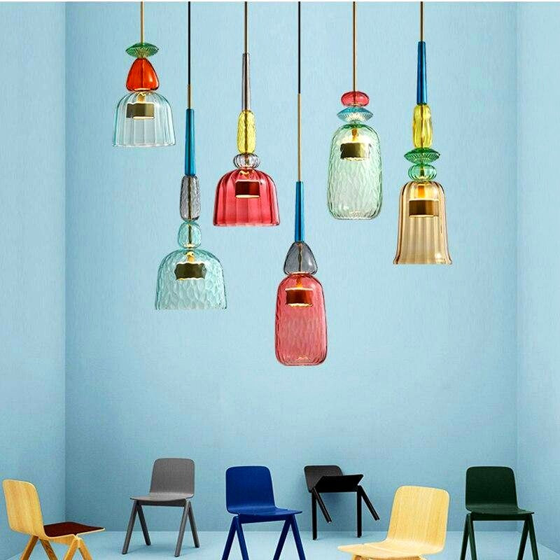 Suspension LED Verre Coloré Design - vue de côté