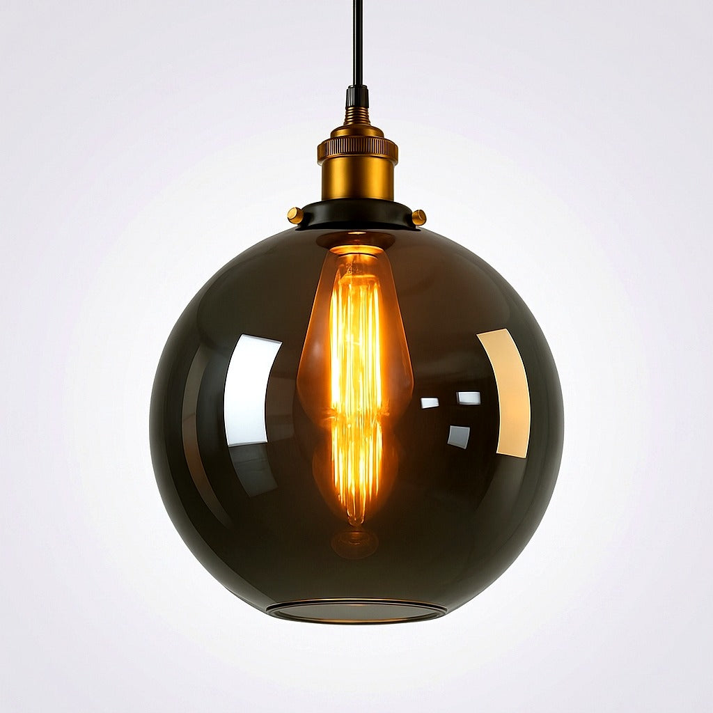 Suspension Verre Fumé Vintage Style Industriel - ambiance éclairée