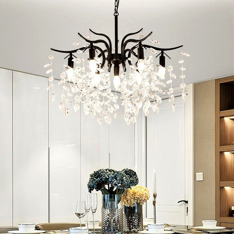 Lustre Suspension Multi Éclairage en Cristal et Métal
