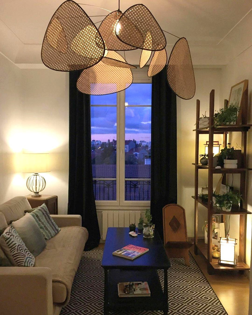Lustra Lustre Écran Cannage Suspension Rétro