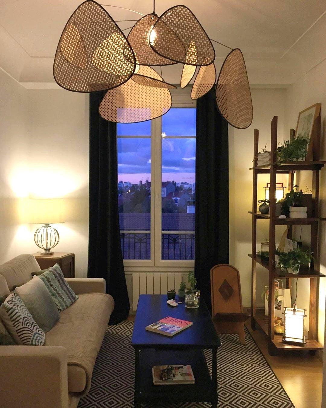 Lustra Lustre Écran Cannage Suspension Rétro