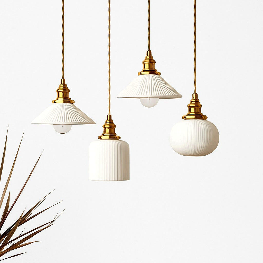 Suspension Rétro Abat-jour Céramique Blanche E27 Câble Réglable - vue rapprochée