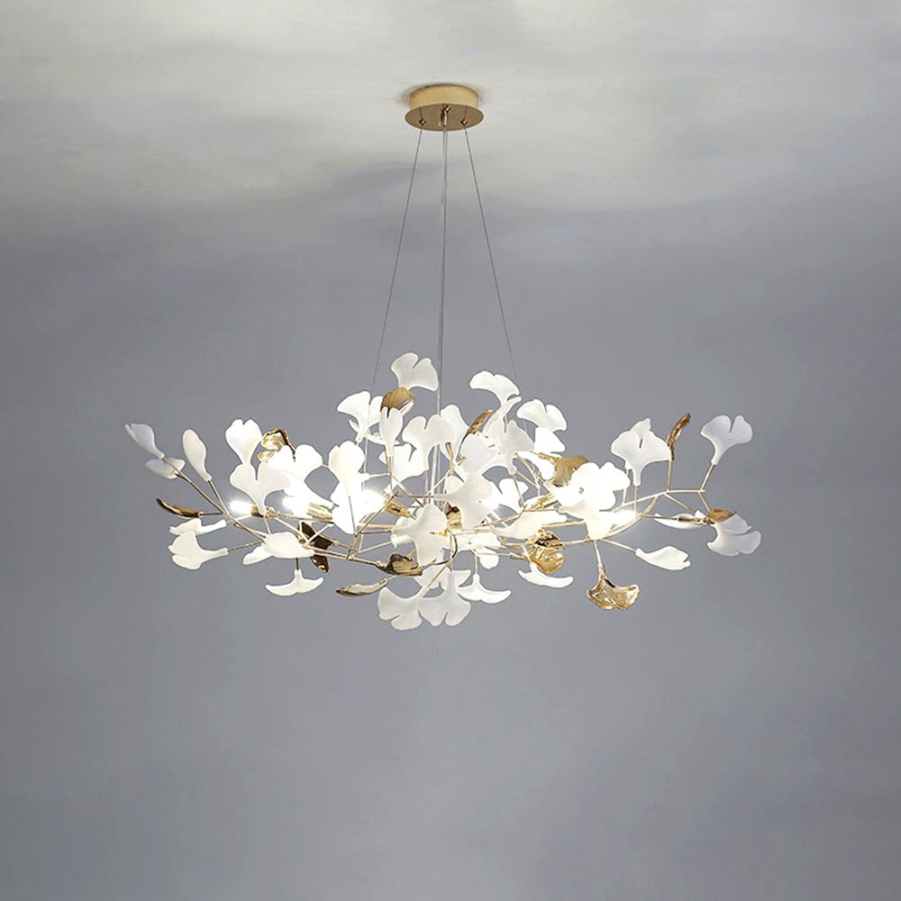 Suspension Feuille/Multi Moderne Métal/Céramique Doré/Blanc Salon -