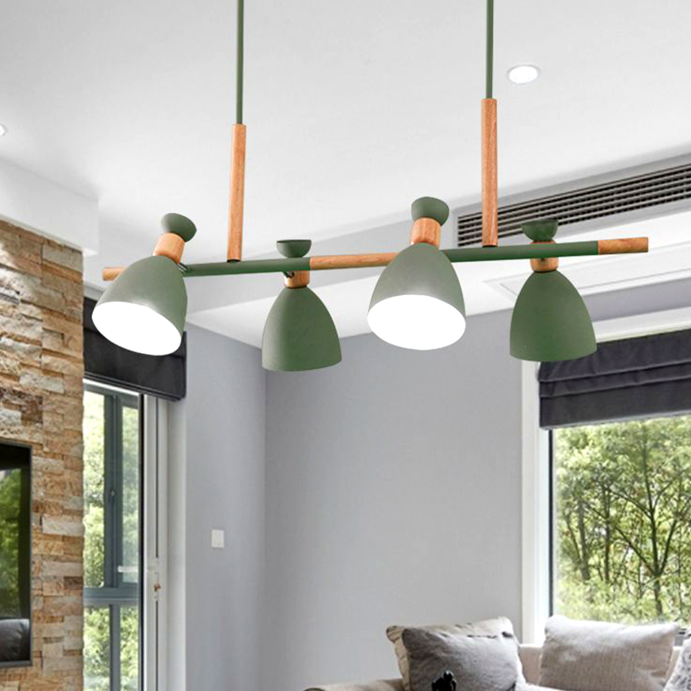 Suspension 4 Lampes en Bois et Métal Style Nordique