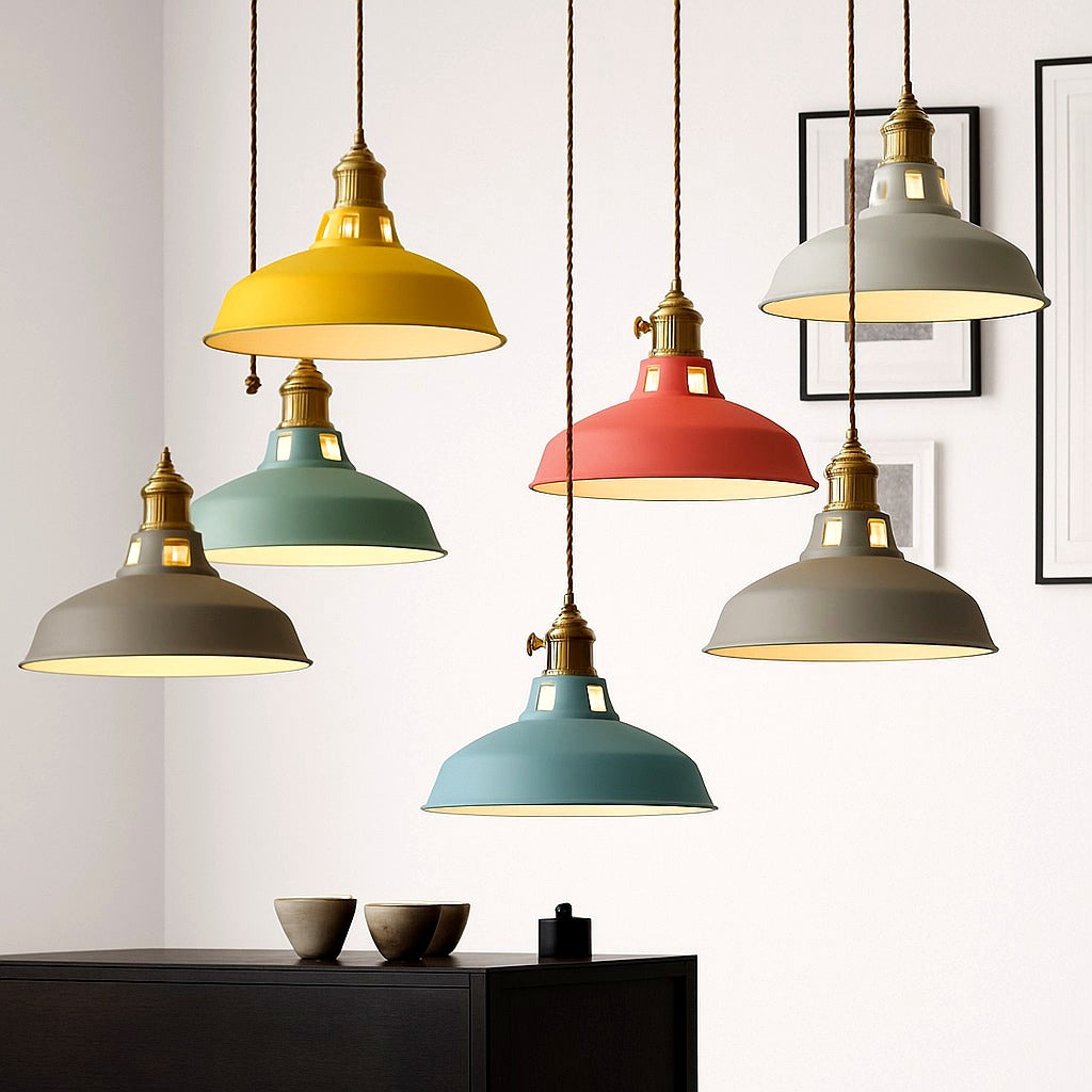 Suspension LED Métal Coloré Style Loft Industriel - vue de côté