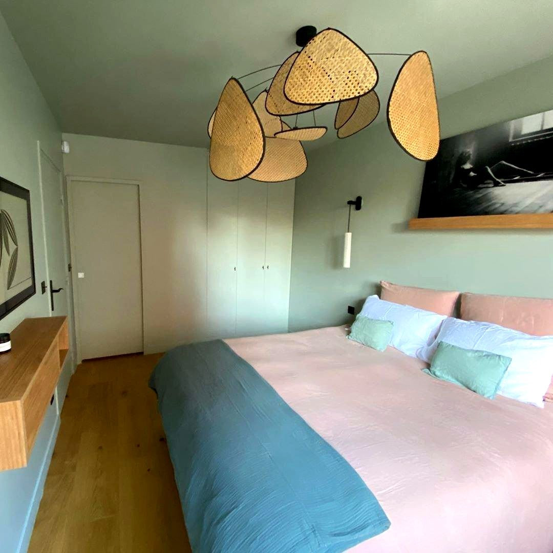 Lustra Lustre Écran Cannage Suspension Rétro
