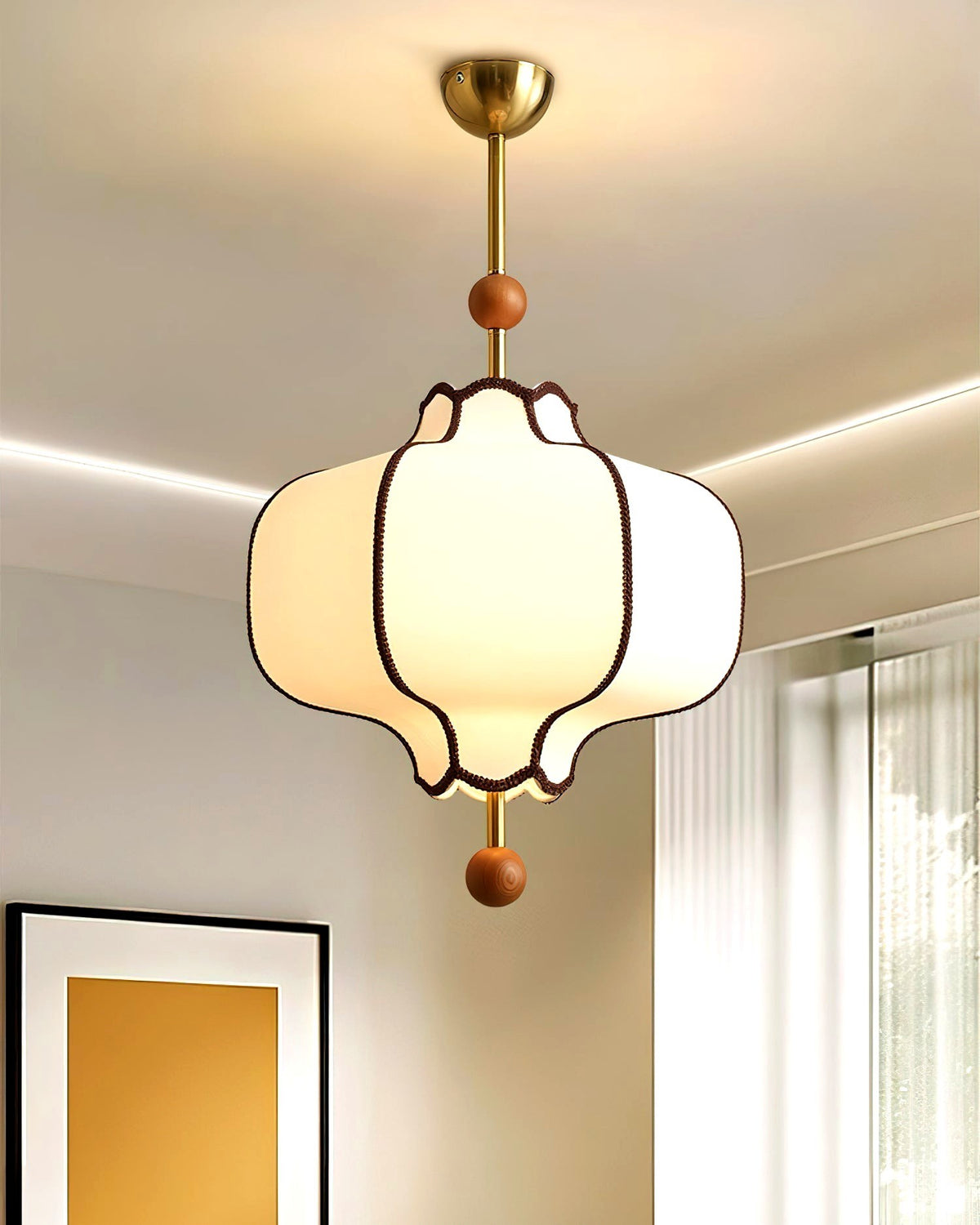 Lustra Suspension Lampe Lanterne en Tissu pour Salon