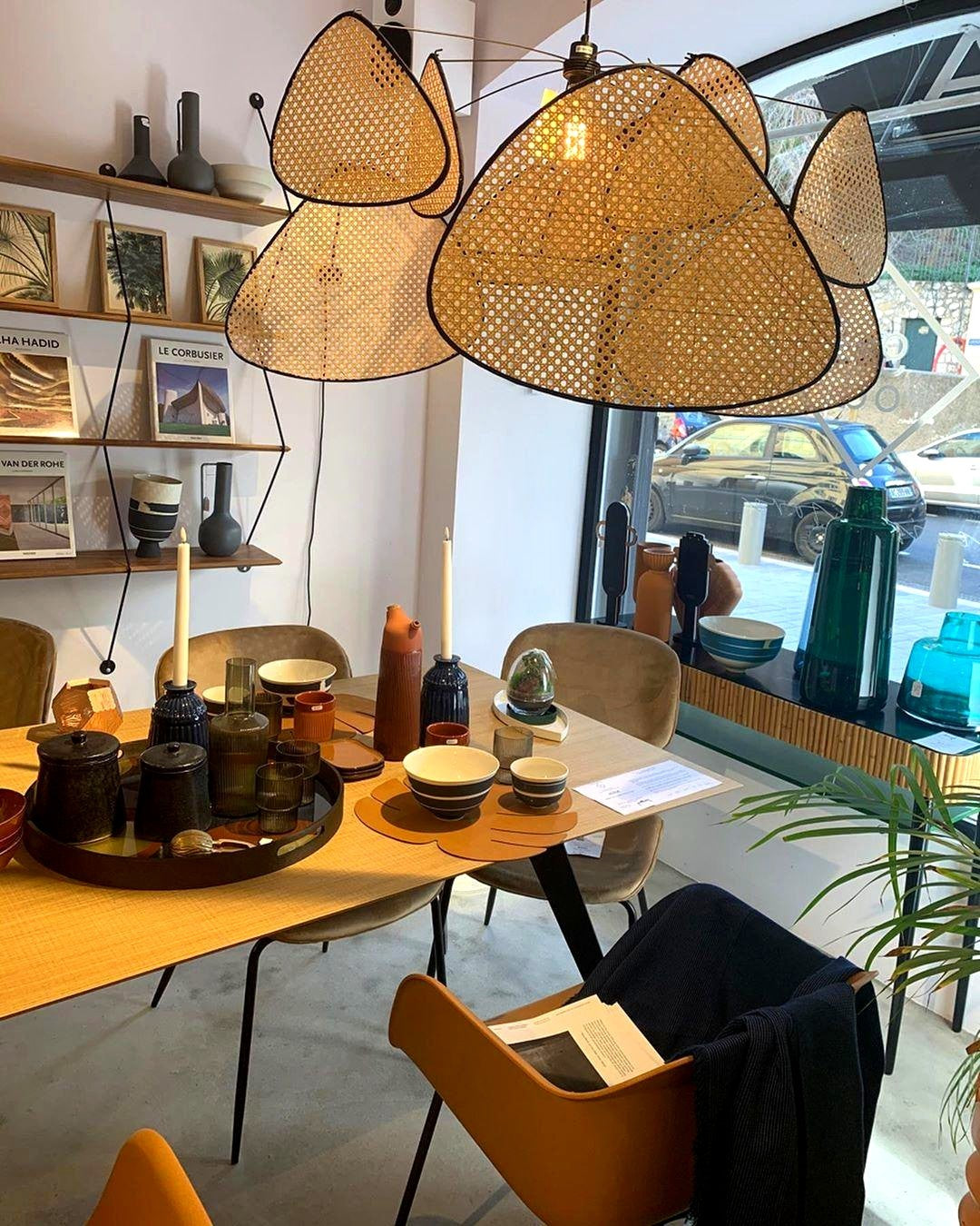 Lustra Lustre Écran Cannage Suspension Rétro