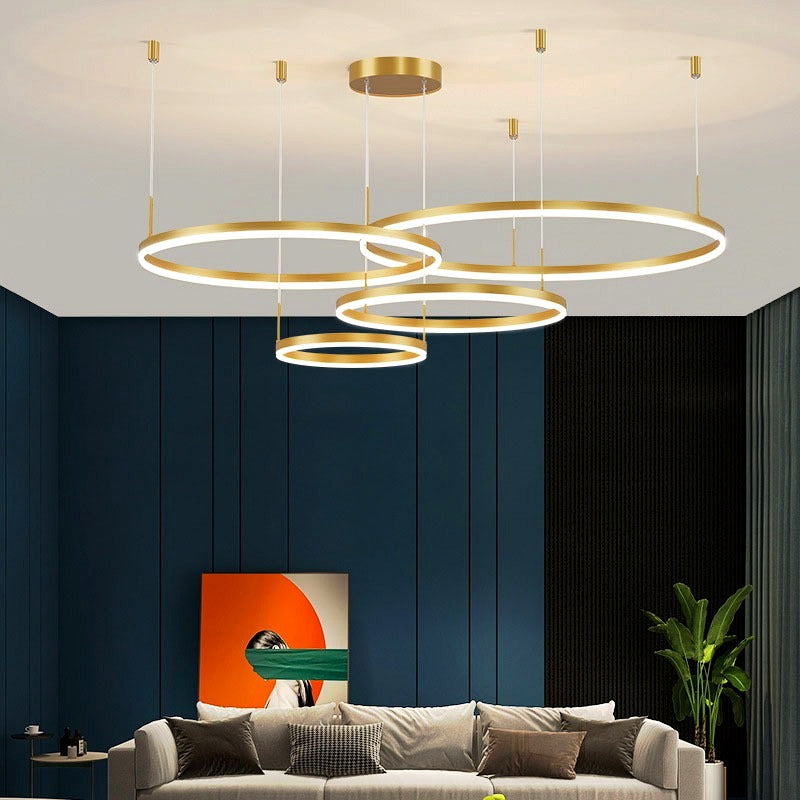 Suspension Anneau Moderne Métal Noir/Doré/Café Salon -