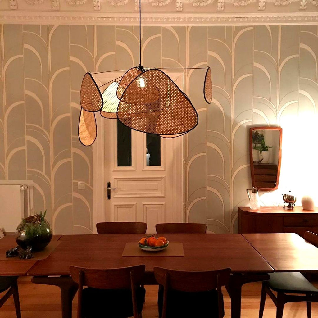Lustra Lustre Écran Cannage Suspension Rétro