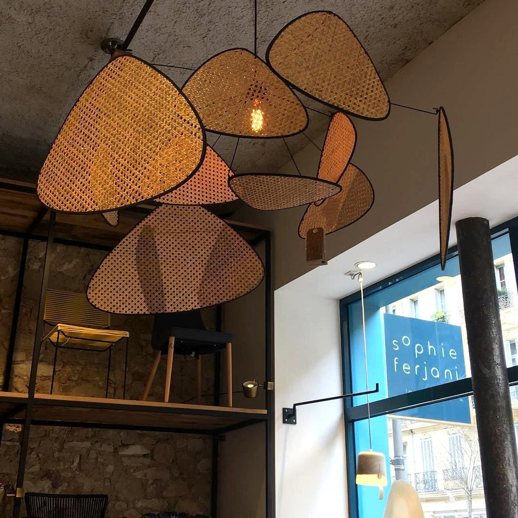 Lustra Lustre Écran Cannage Suspension Rétro