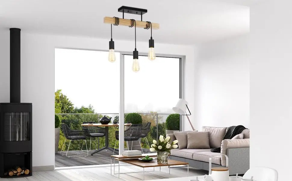 Suspension linéaire en bois et métal design industriel