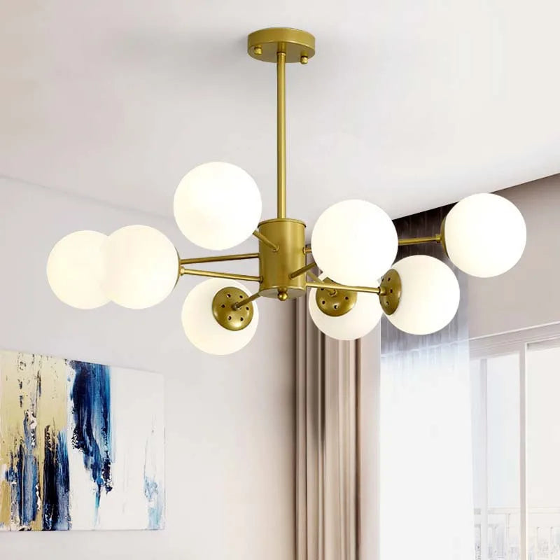 Suspension boule en verre et barres en métal design moderne