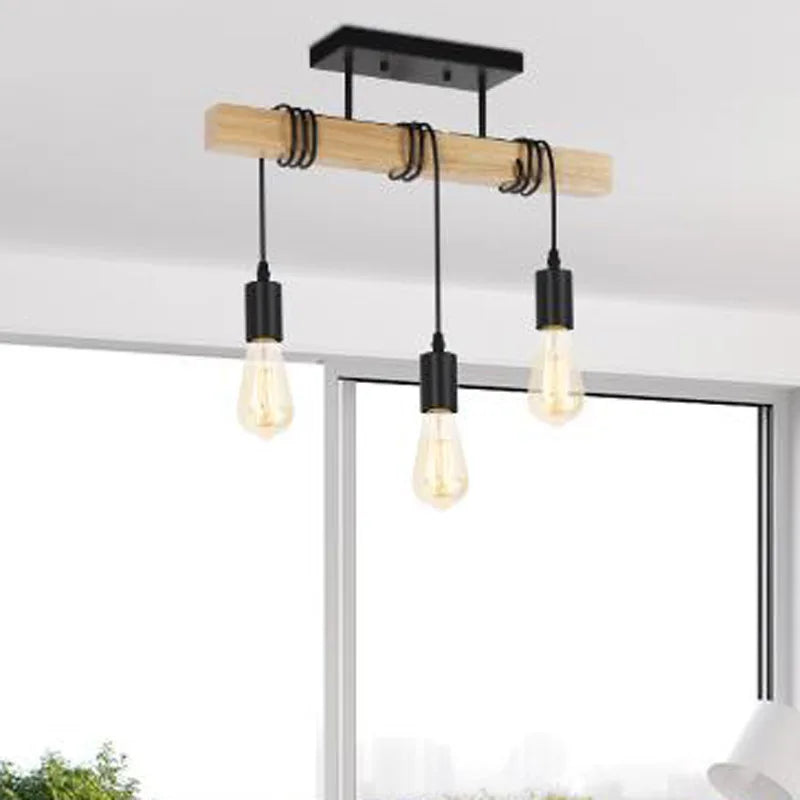 Suspension linéaire en bois et métal design industriel