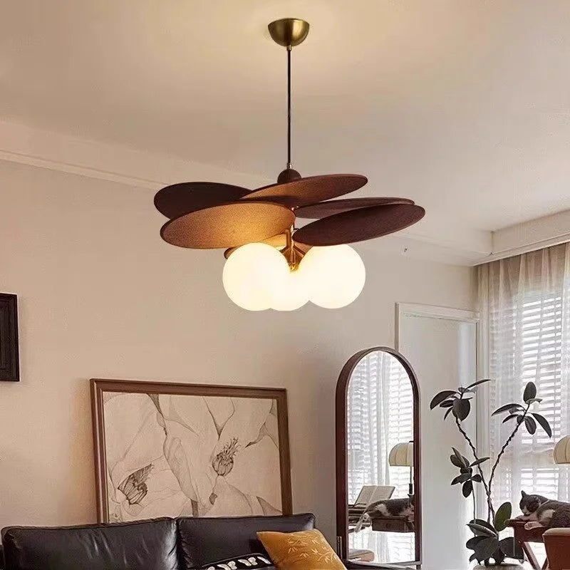 Suspension fleur en bois et métal design moderne