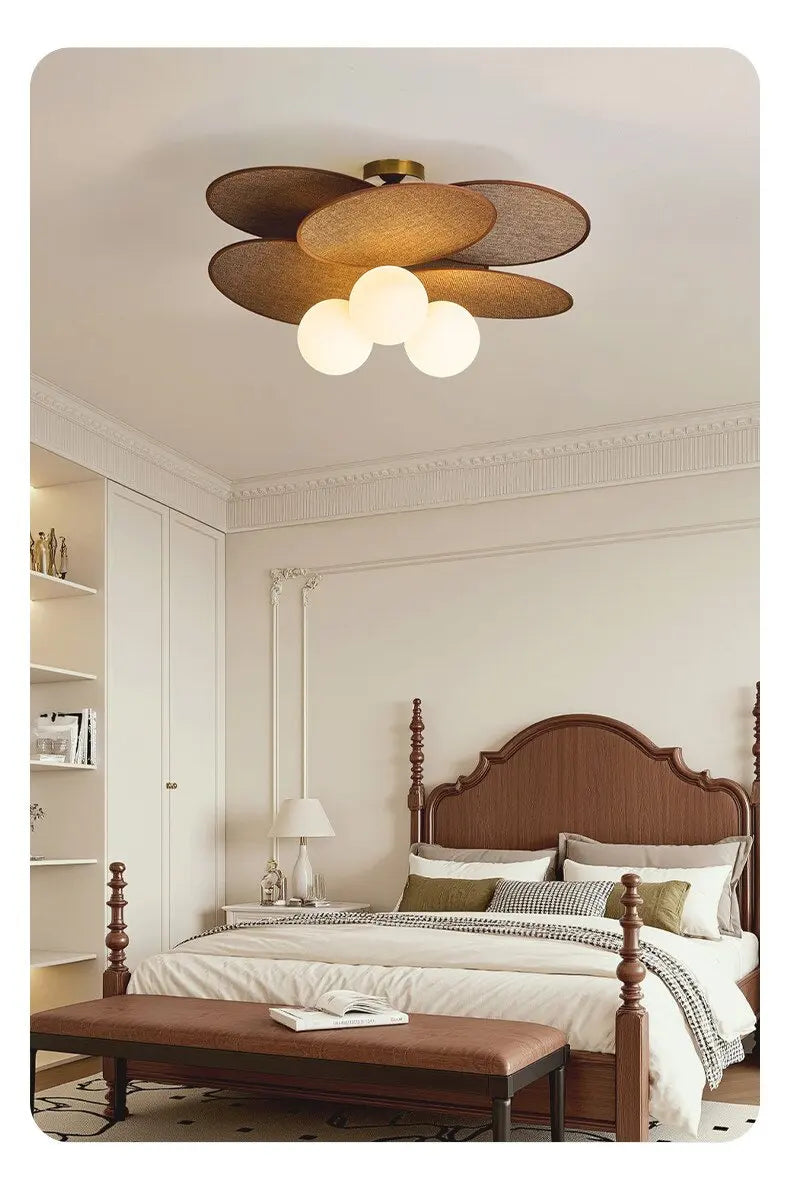 Suspension fleur en bois et métal design moderne