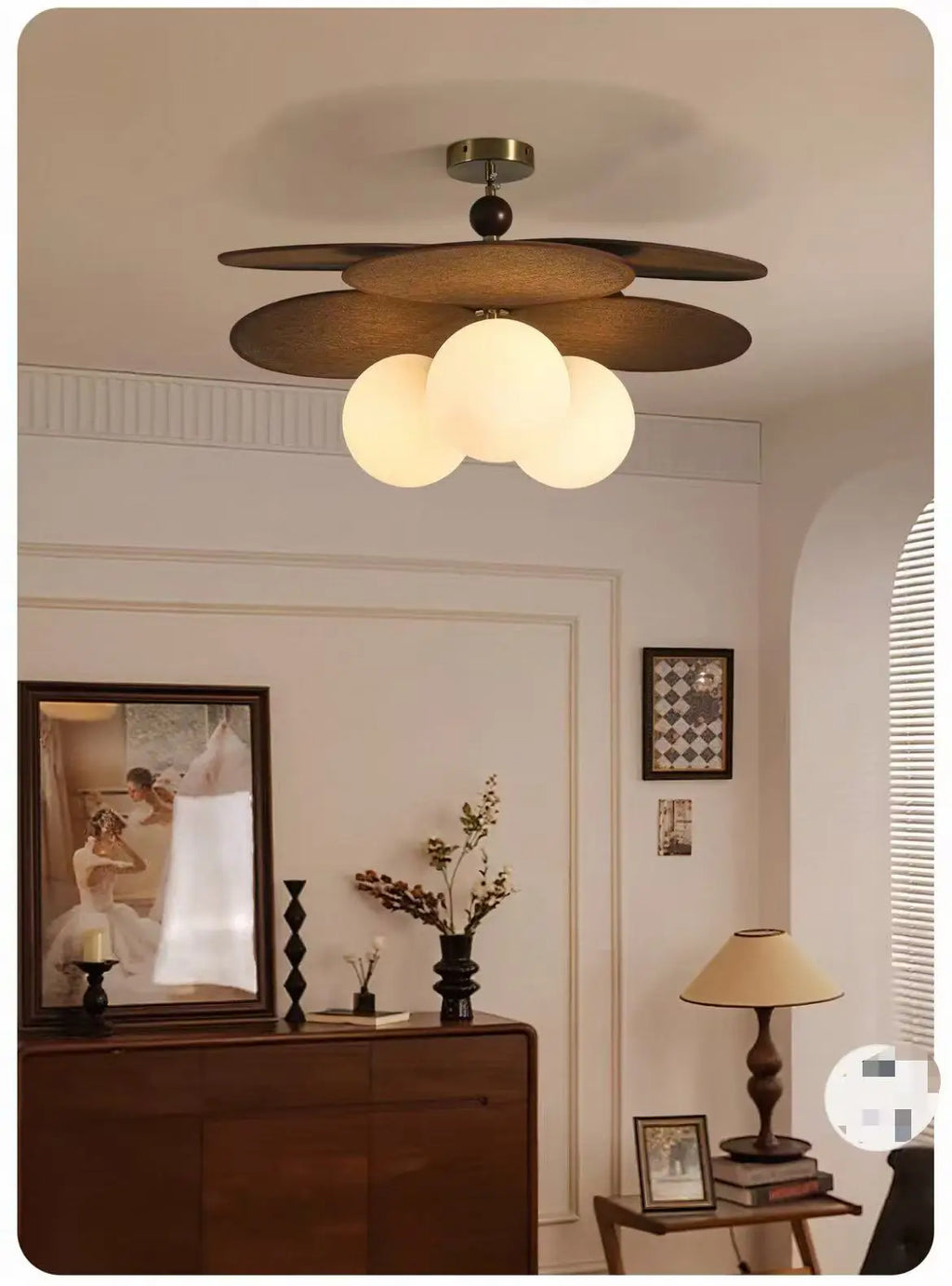 Suspension fleur en bois et métal design moderne