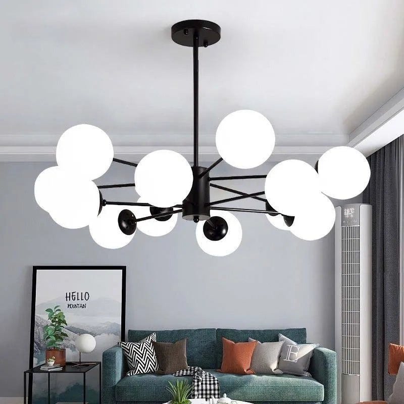 Suspension boule en verre et barres en métal design moderne
