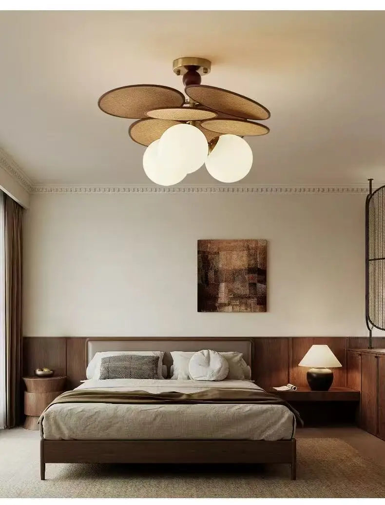 Suspension fleur en bois et métal design moderne