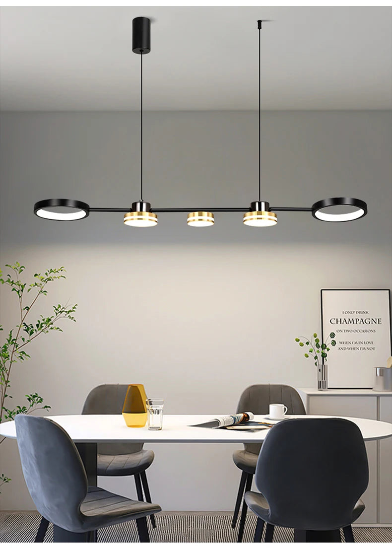 Suspension linéaire avec cercles en métal design moderne
