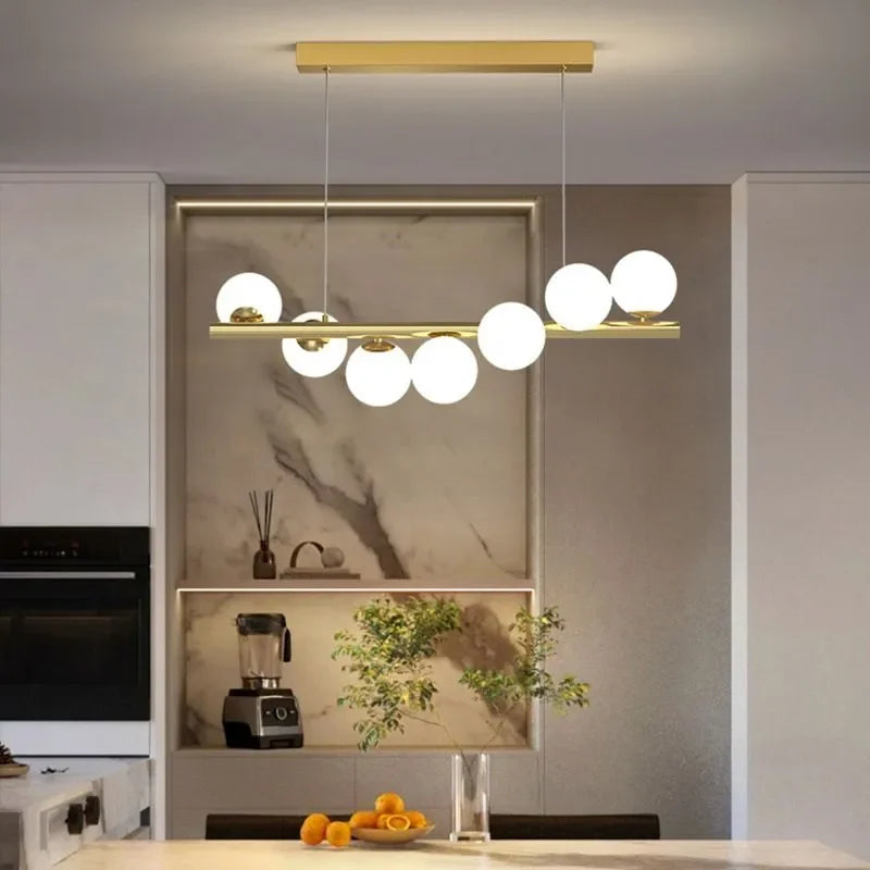 Suspension avec boule en verre et barre linéaire design moderne
