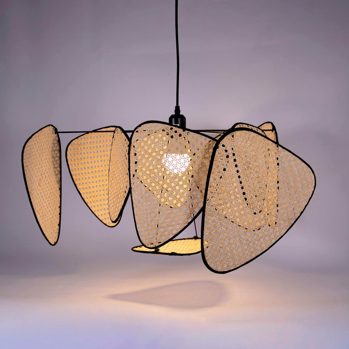 Lustra Lustre Écran Cannage Suspension Rétro