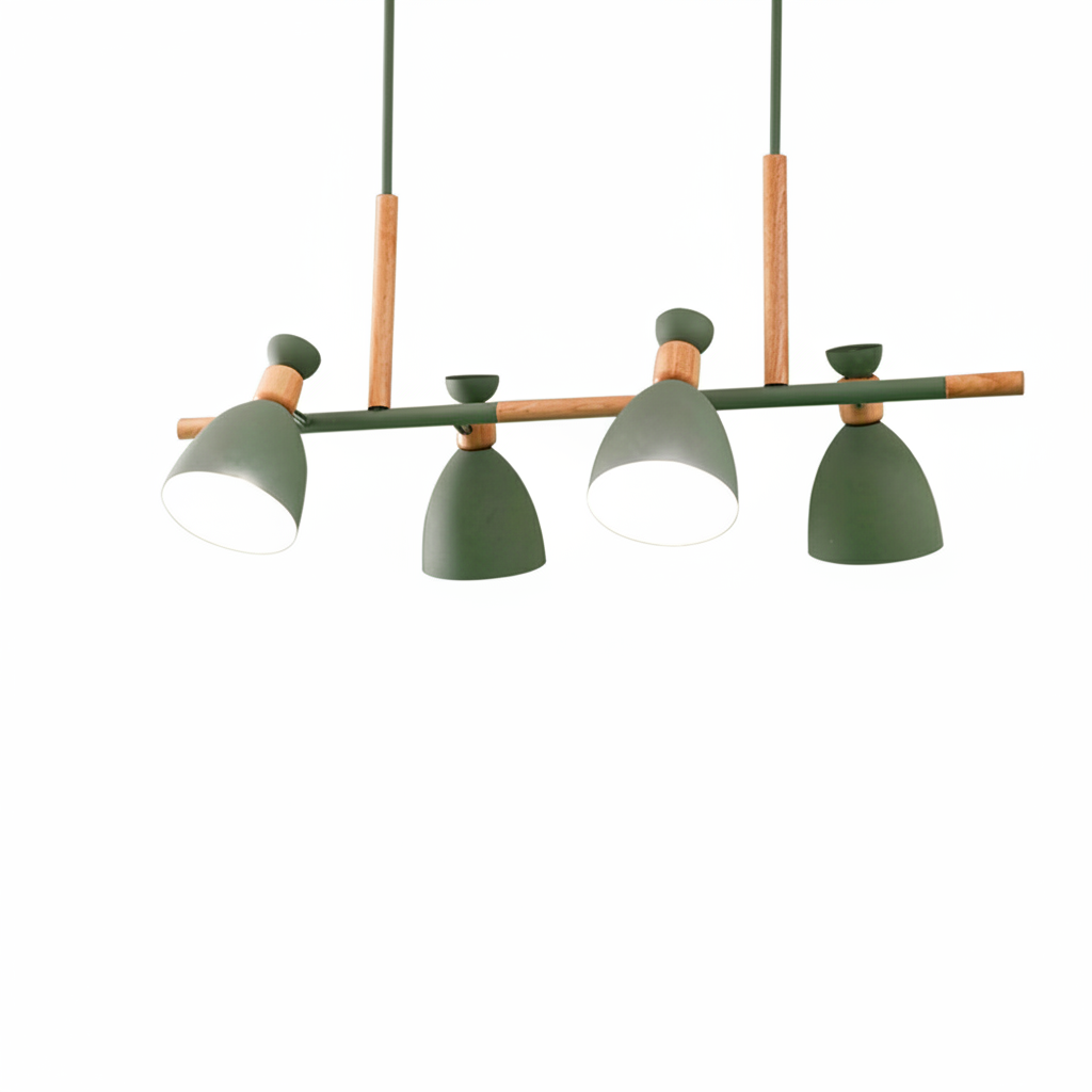 Valentina Luminaires Suspensions 4 Lampes Nordique Bois/Métal Blanc/Vert/Gris Cuisine/Salon