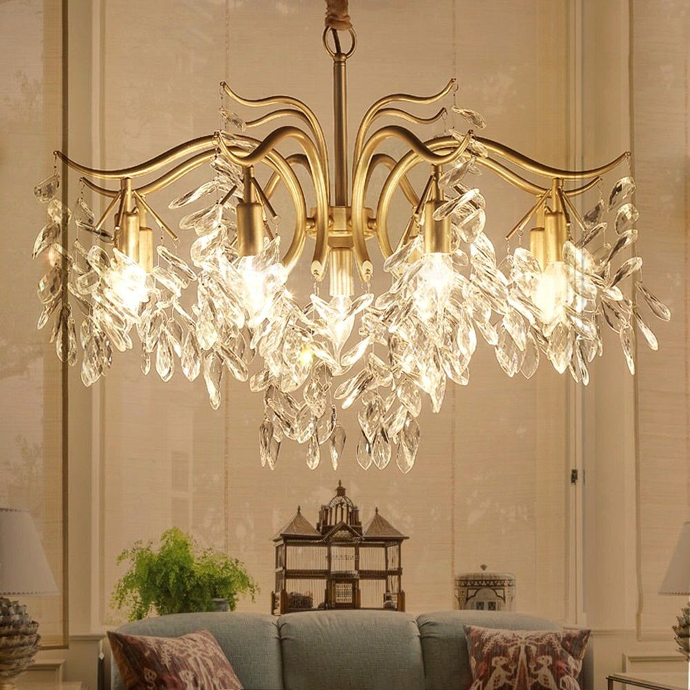 Lustre Suspension Multi Éclairage en Cristal et Métal