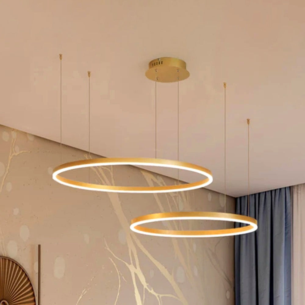Suspension Anneau Moderne Métal Noir/Doré/Café Salon -