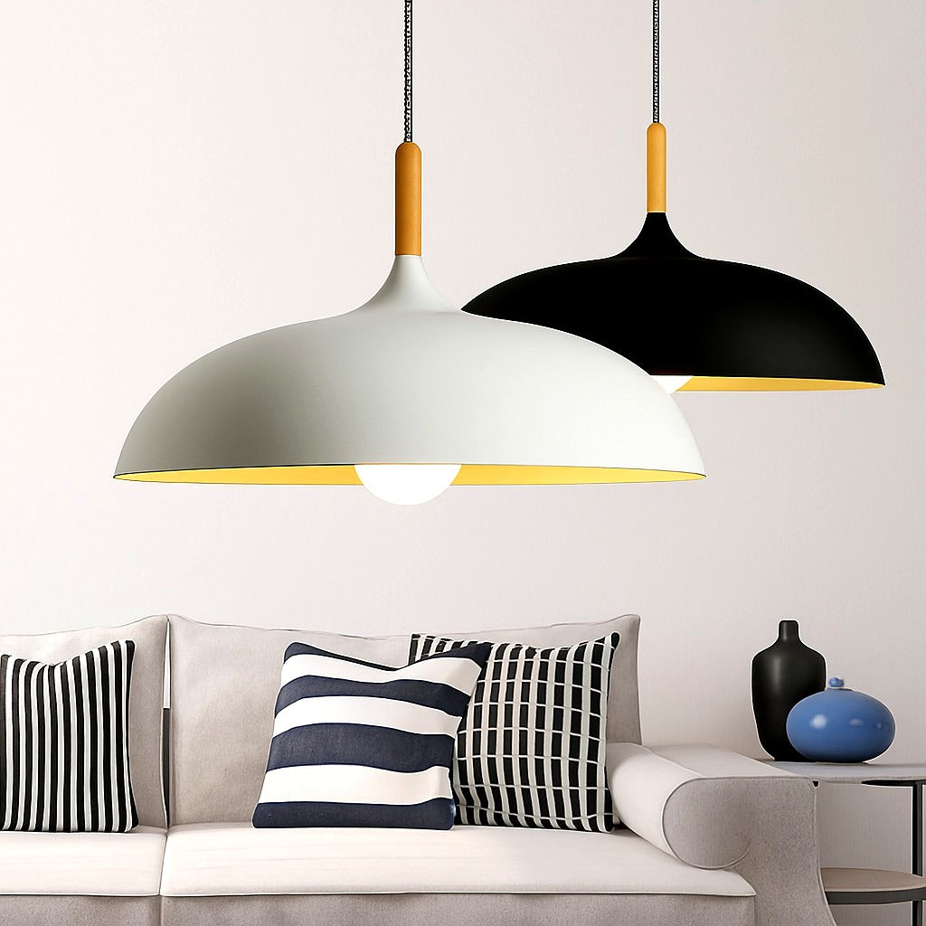 Suspension Aluminium Colorée avec Tige en Bois - vue d'ensemble