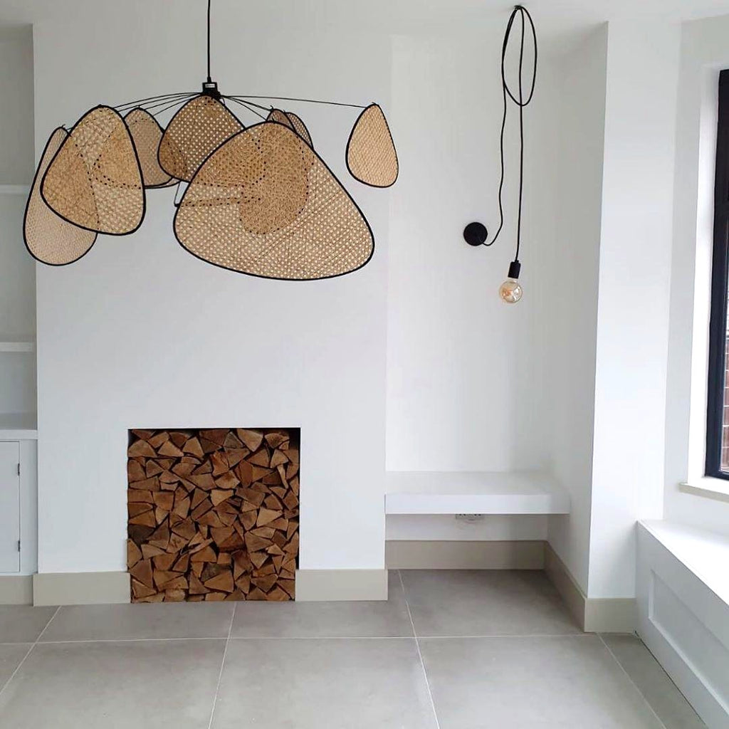 Lustra Lustre Écran Cannage Suspension Rétro