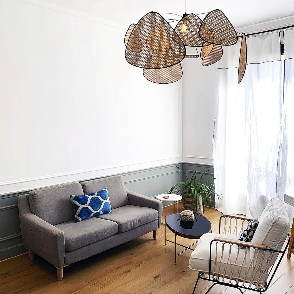 Lustra Lustre Écran Cannage Suspension Rétro