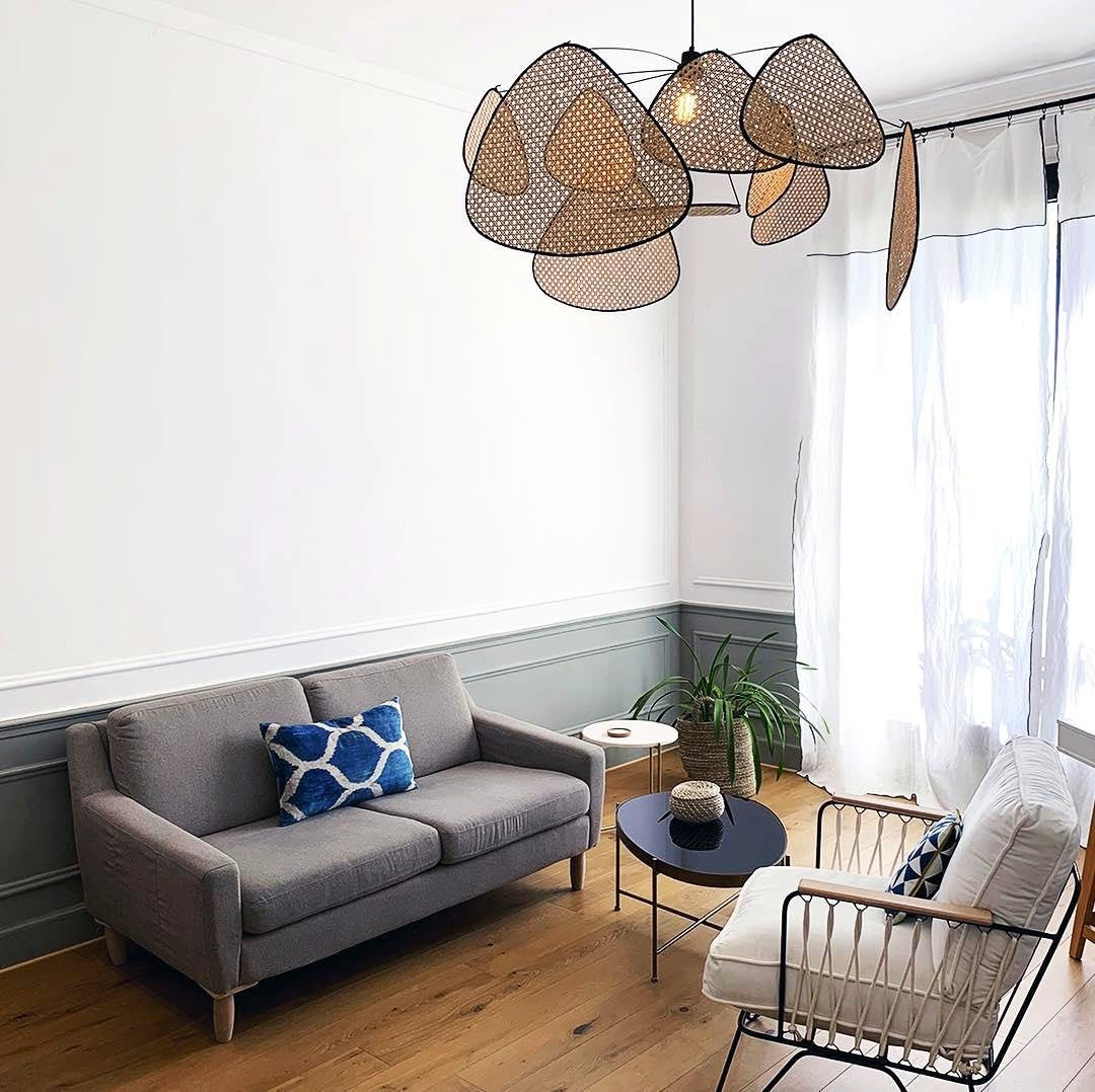 Lustra Lustre Écran Cannage Suspension Rétro