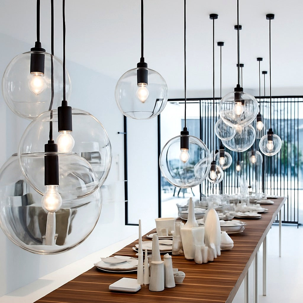 Suspension Boule Verre LED Rose Doré et Noire - vue rapprochée
