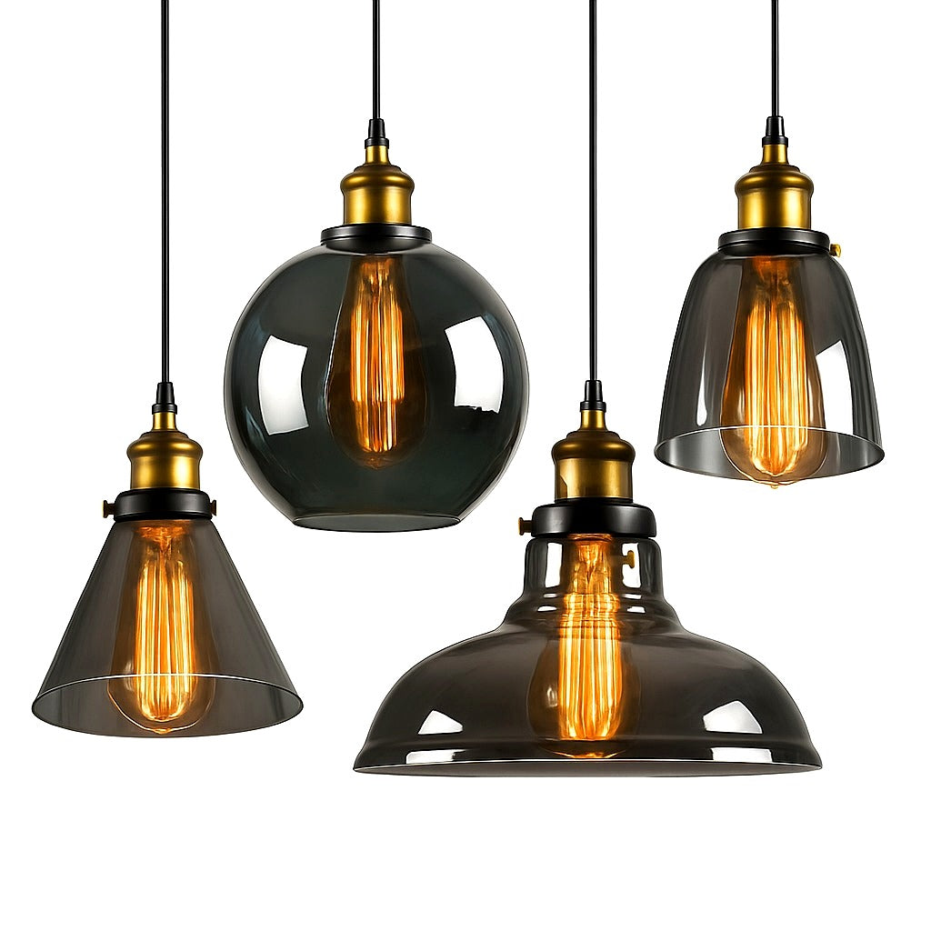 Suspension Verre Fumé Vintage Style Industriel - mise en situation Image