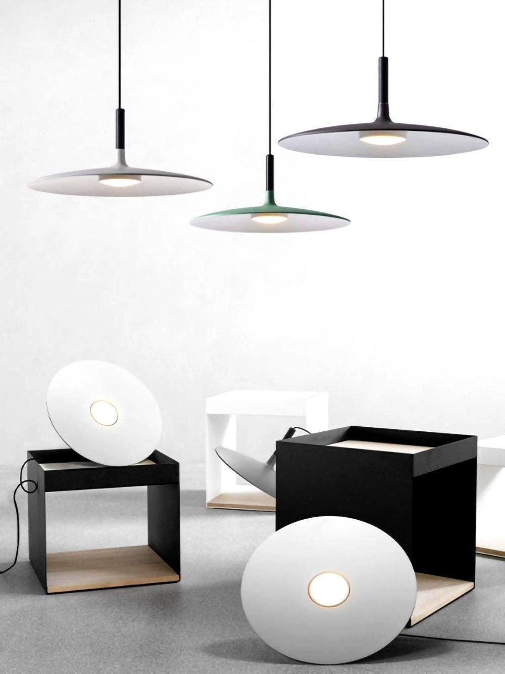 Lustra Suspension Lampe Disque Plat en Aluminium