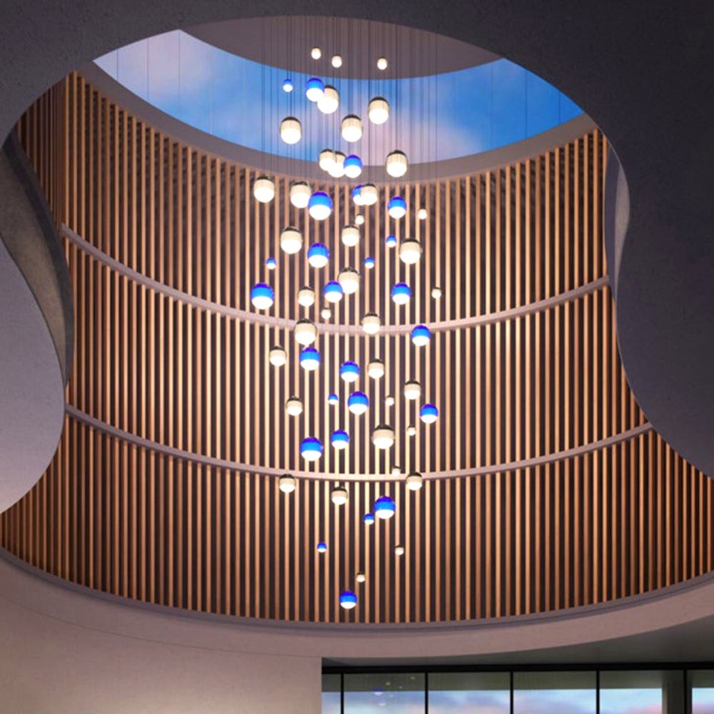 Edith Suspension Bulle Moderne Verre. Noir/Gris/Bleu/Rose. Salon