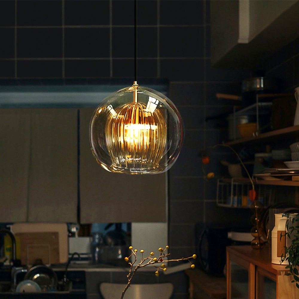 Suspension Globe en Verre Transparent et Métal Doré
