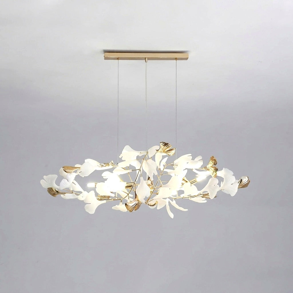 Suspension Feuille/Multi Moderne Métal/Céramique Doré/Blanc Salon -