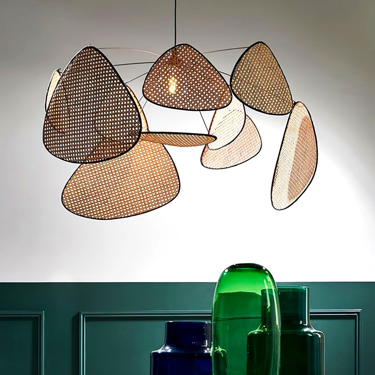 Lustra Lustre Écran Cannage Suspension Rétro