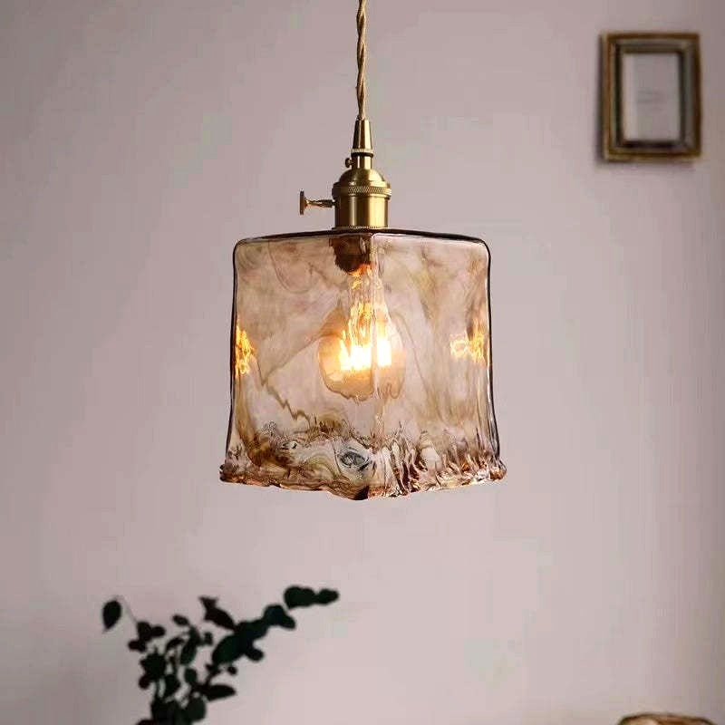 Suspension Géométrique Vintage Verre. Laiton. Salon -