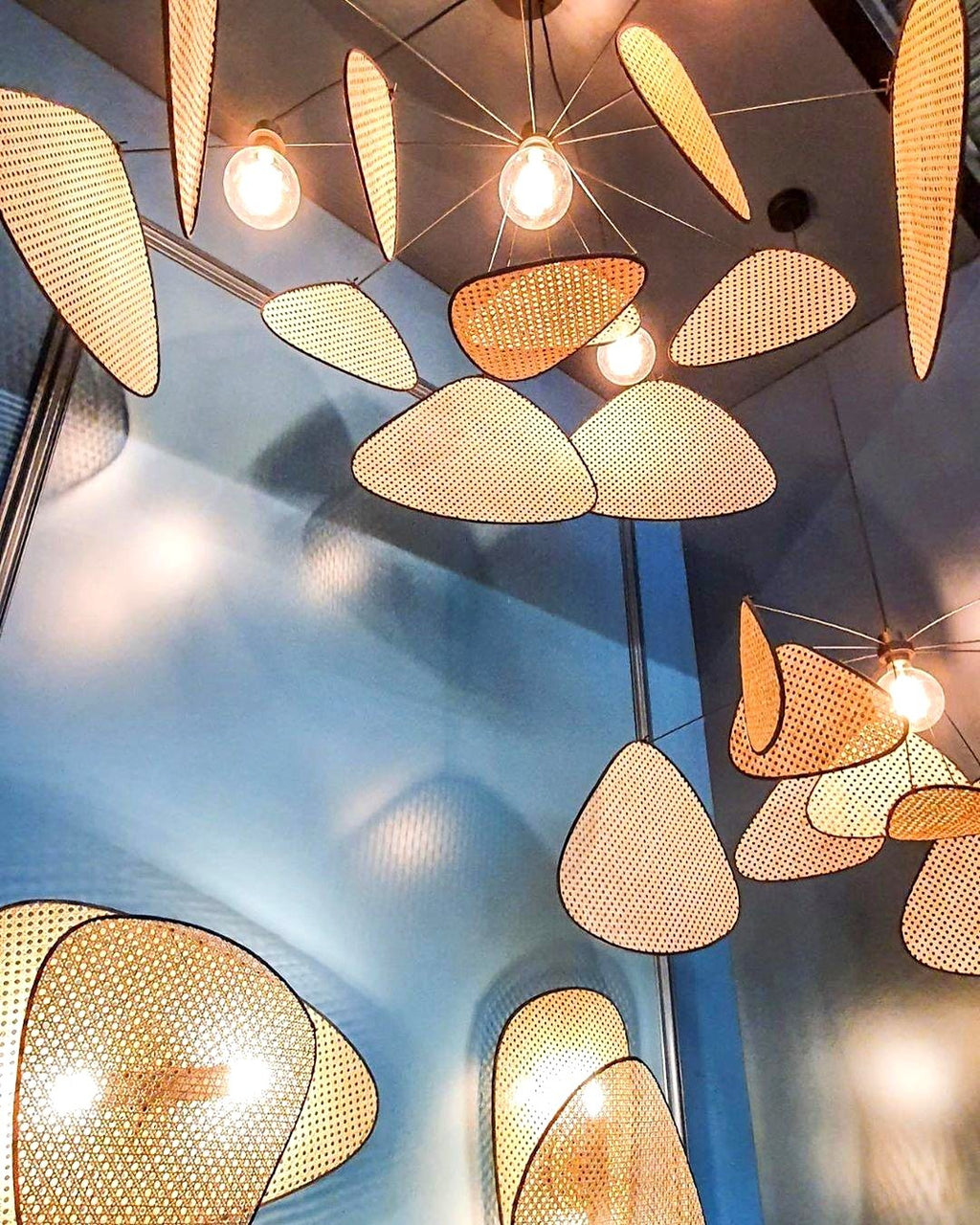 Lustra Lustre Écran Cannage Suspension Rétro