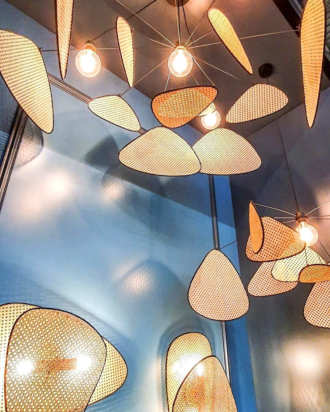 Lustra Lustre Écran Cannage Suspension Rétro