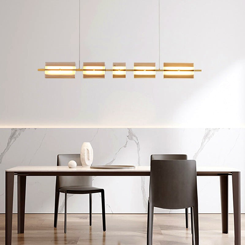 Suspension Rectangulaire en Métal et Verre Moderne