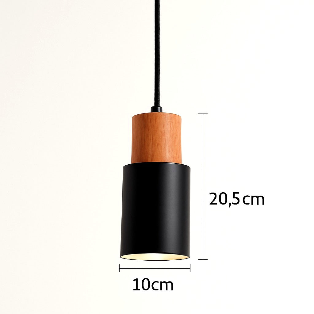 Suspension Cylindrique Bois et Métal Coloré - détail finition
