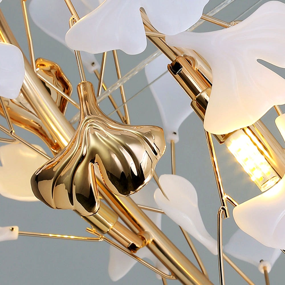 Suspension Feuille/Multi Moderne Métal/Céramique Doré/Blanc Salon -