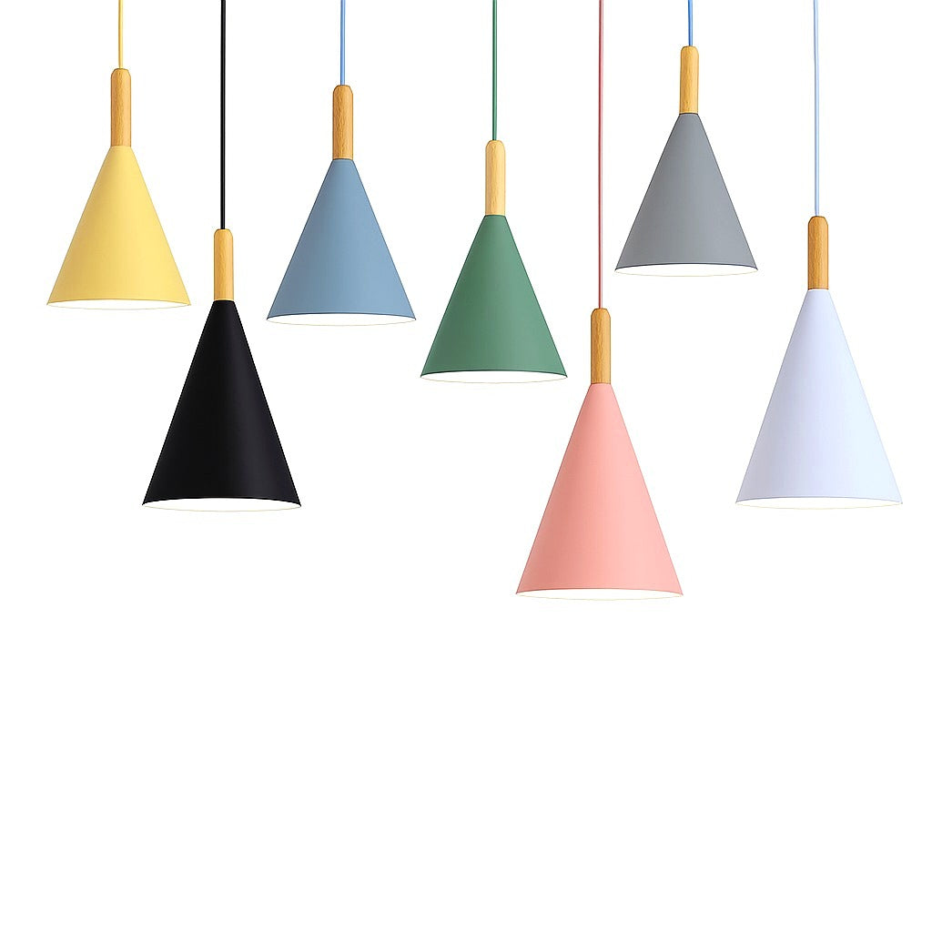 Suspension Conique Métal Coloré et Bois - vue rapprochée