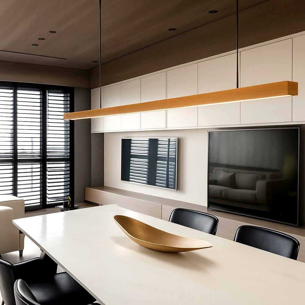 Suspension LED Bois Allongée Design Moderne Linéaire - vue de dessous
