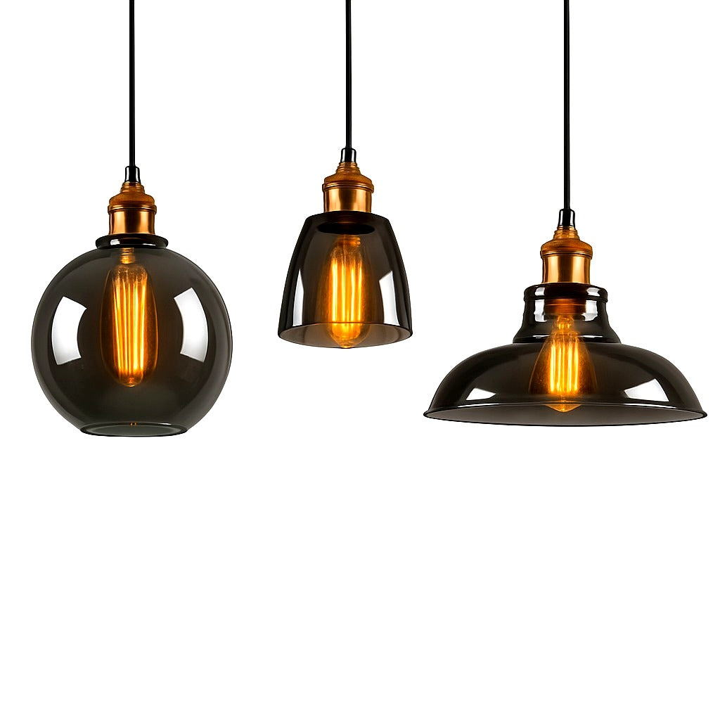 Suspension Verre Fumé Vintage Style Industriel - vue rapprochée