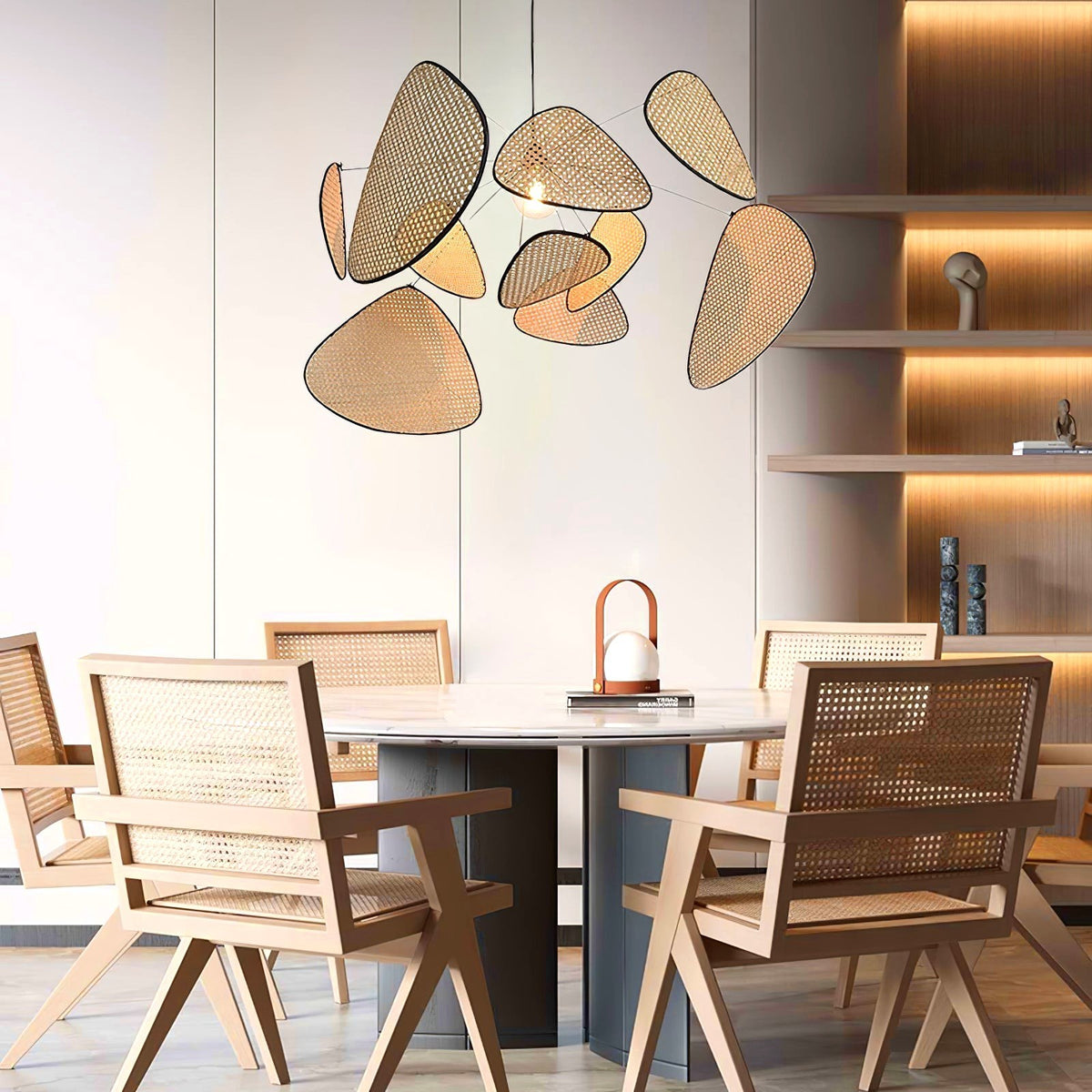 Lustra Lustre Écran Cannage Suspension Rétro